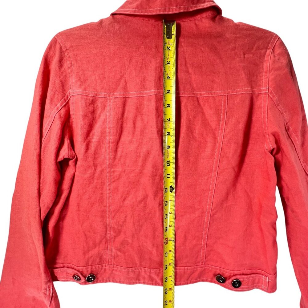 Alexandra Bartlett Coral Linen Button Up Womens Jacket Sz S Trucker Adjust Waist - Picture 11 of 11